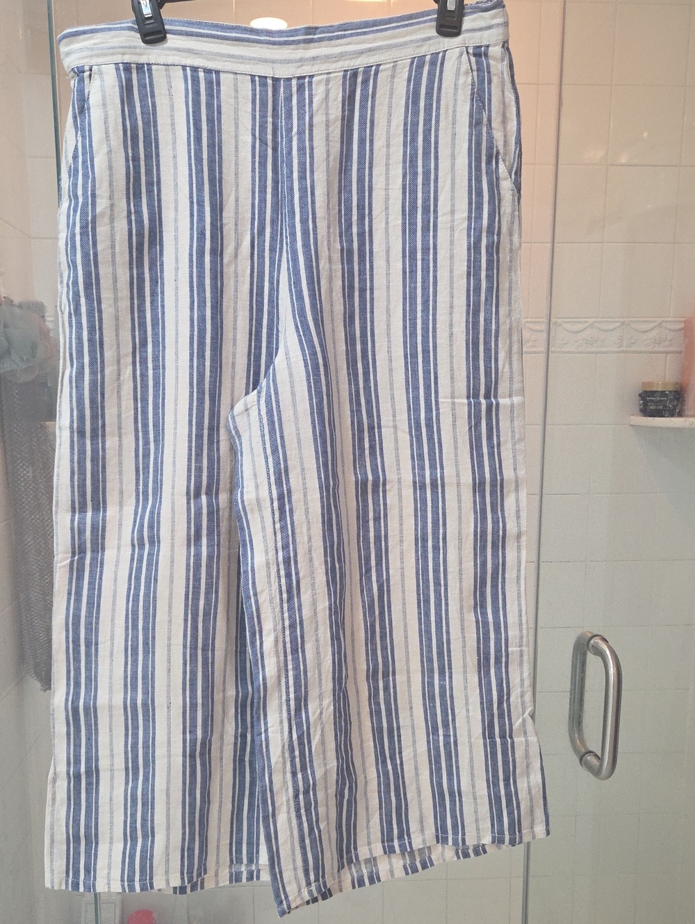 Christian Siriano Blue and White Wide-Leg Striped Pants